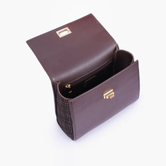 Dark brown criss-cross top-handle bag