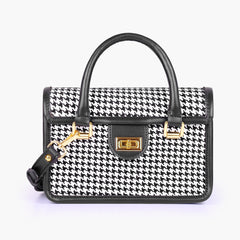 Black and white houndstooth cross-body with flap