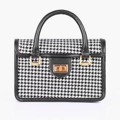 Black and white houndstooth cross-body with flap