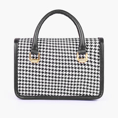 Black and white houndstooth cross-body with flap