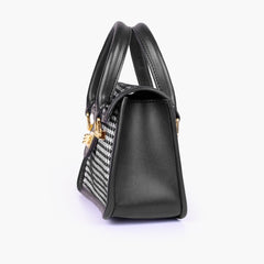Black and white houndstooth cross-body with flap
