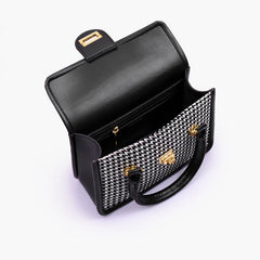 Black and white houndstooth cross-body with flap