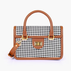 Brown and white houndstooth cross-body with flap