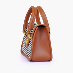 Brown and white houndstooth cross-body with flap