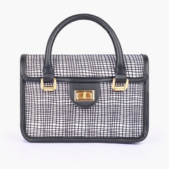 Black and white patterned cross-body with flap