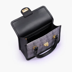 Black and white patterned cross-body with flap