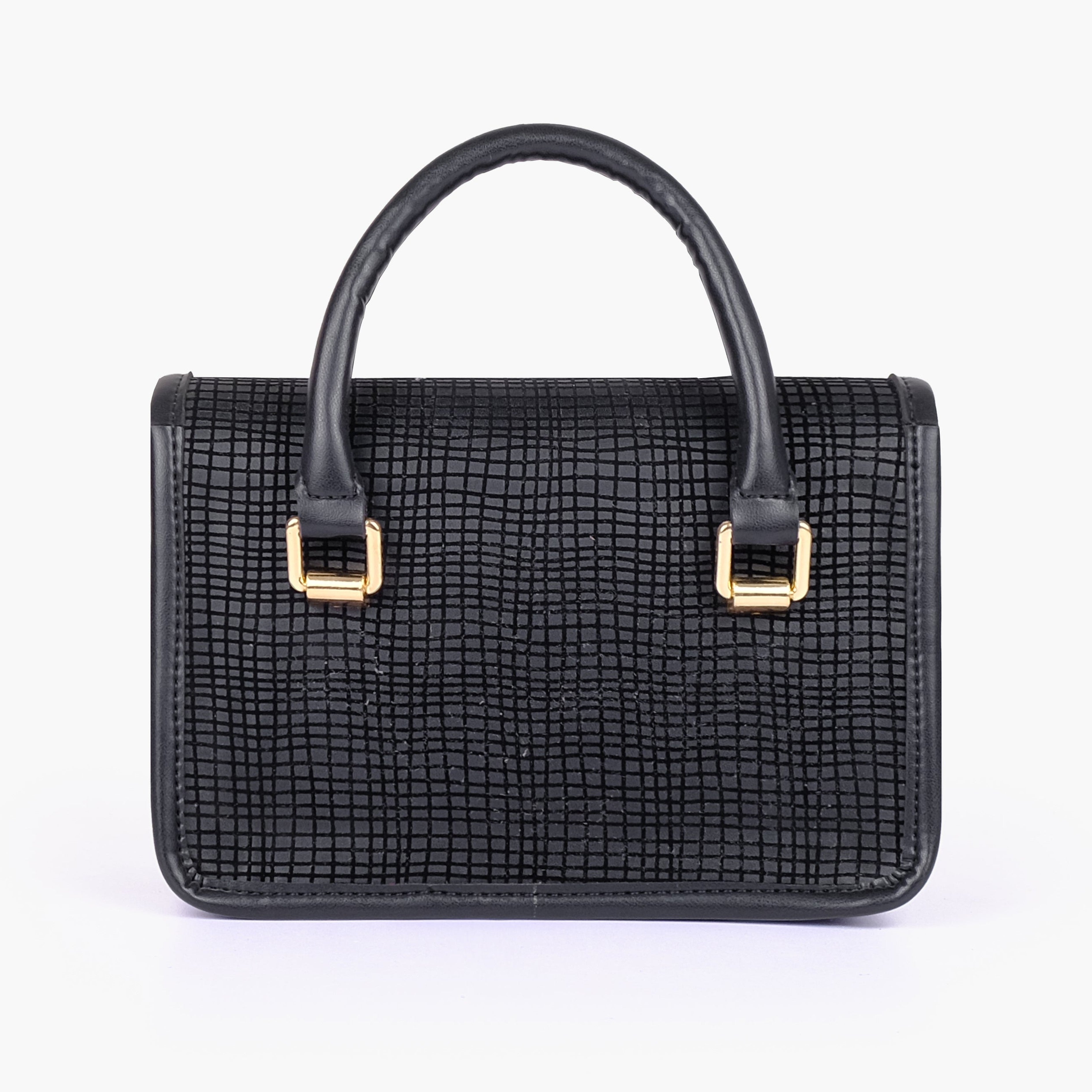 Black patterned cross-body with flap