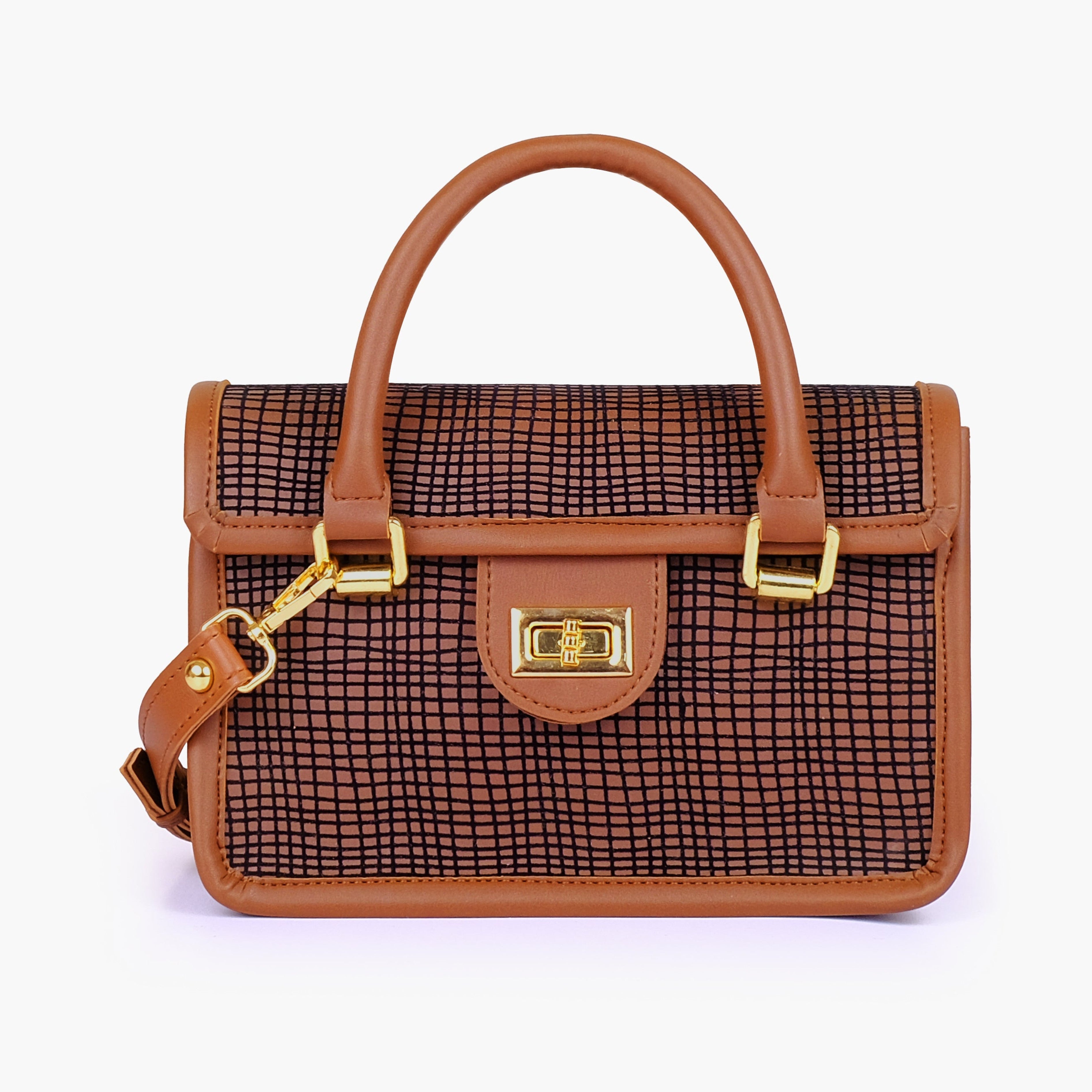 Brown patterned cross-body with flap