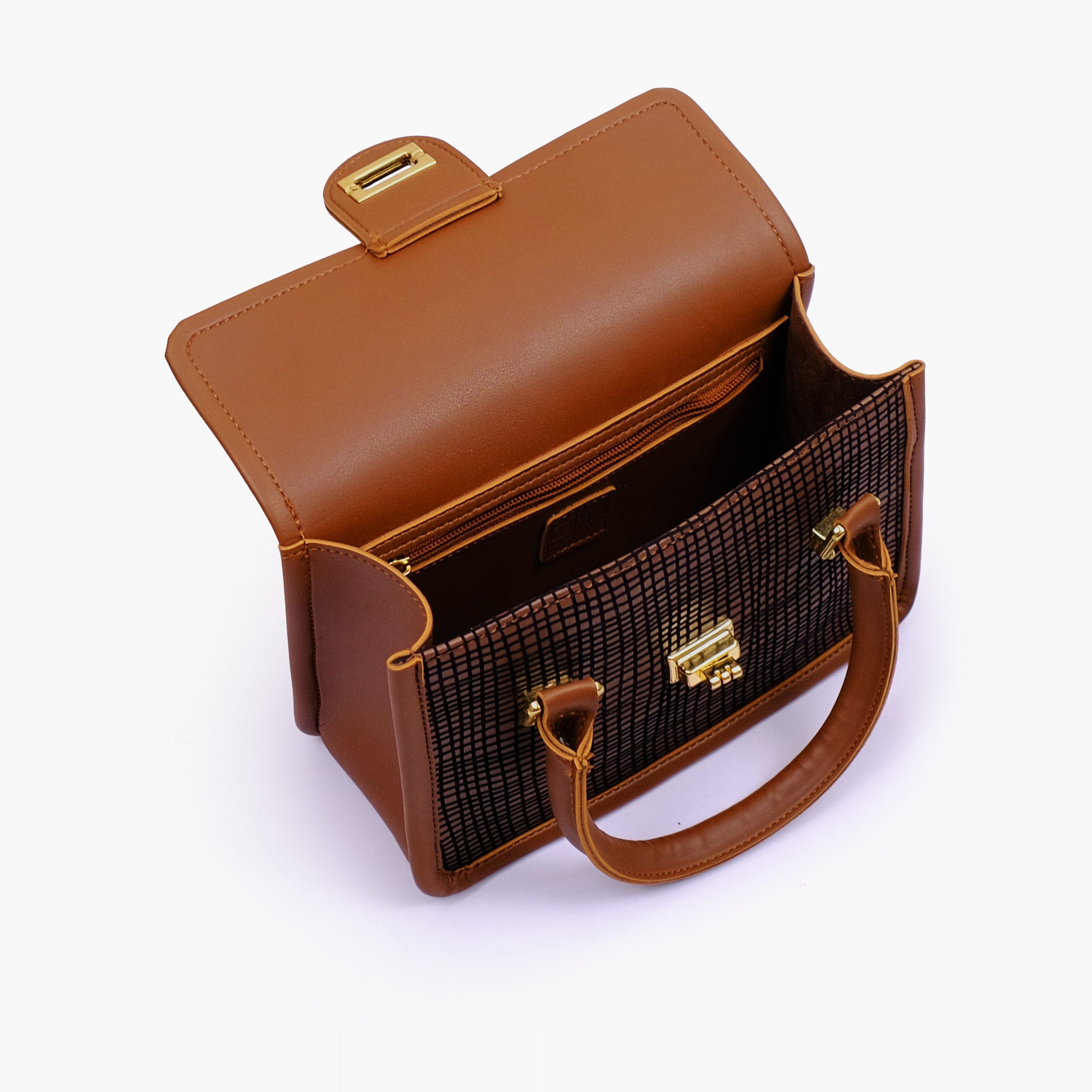 Brown patterned cross-body with flap