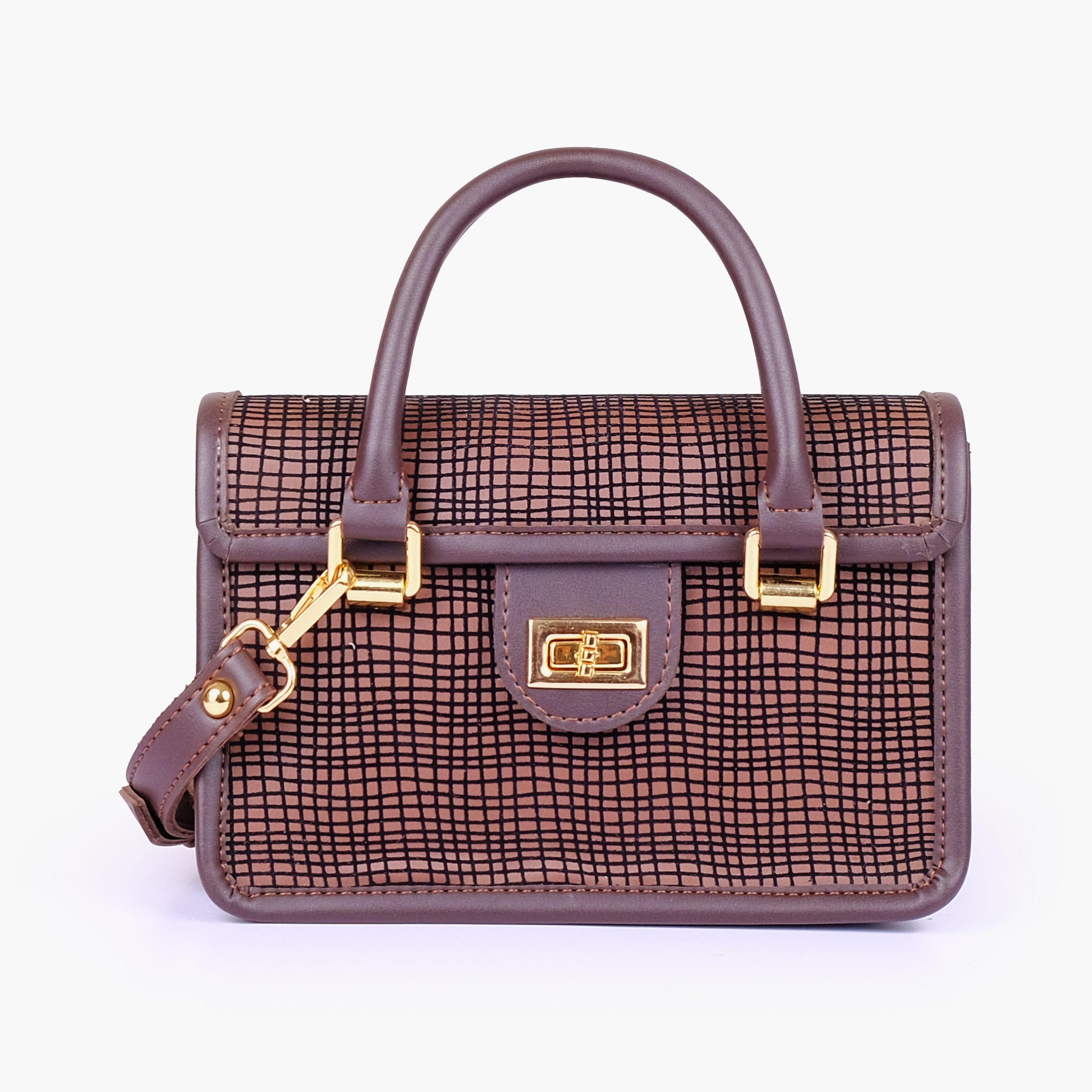 Dark brown patterned cross-body with flap