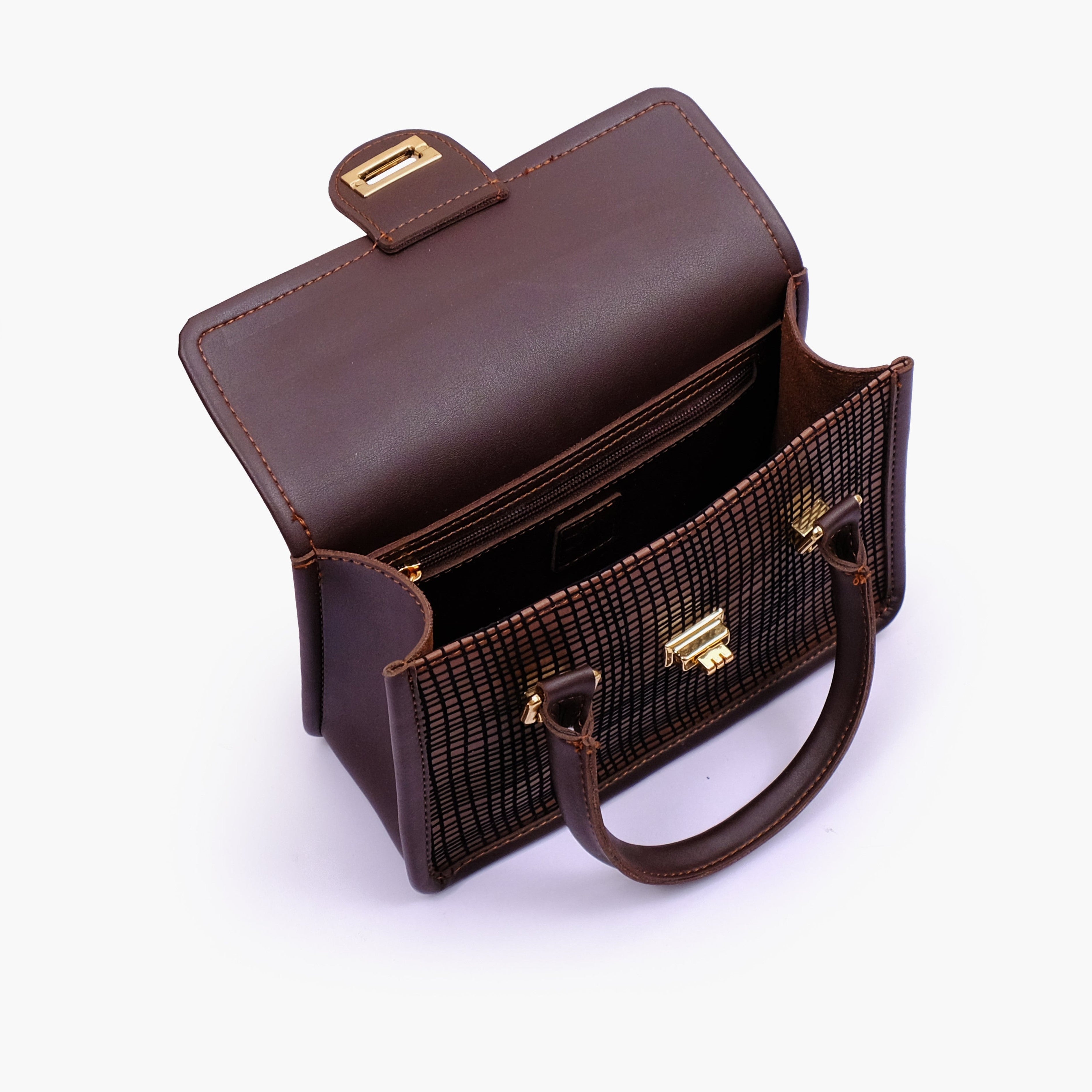Dark brown patterned cross-body with flap