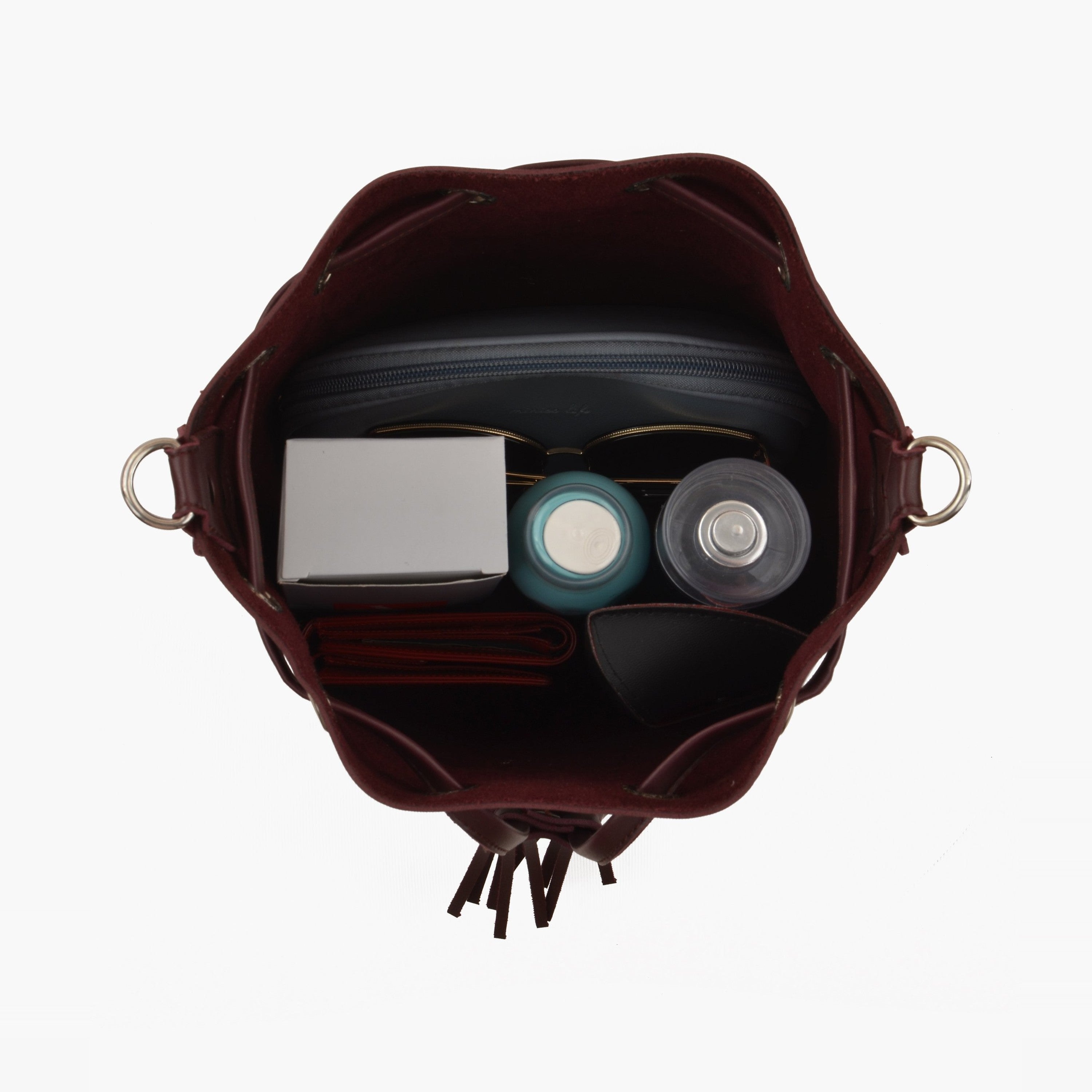 Burgundy bucket bag
