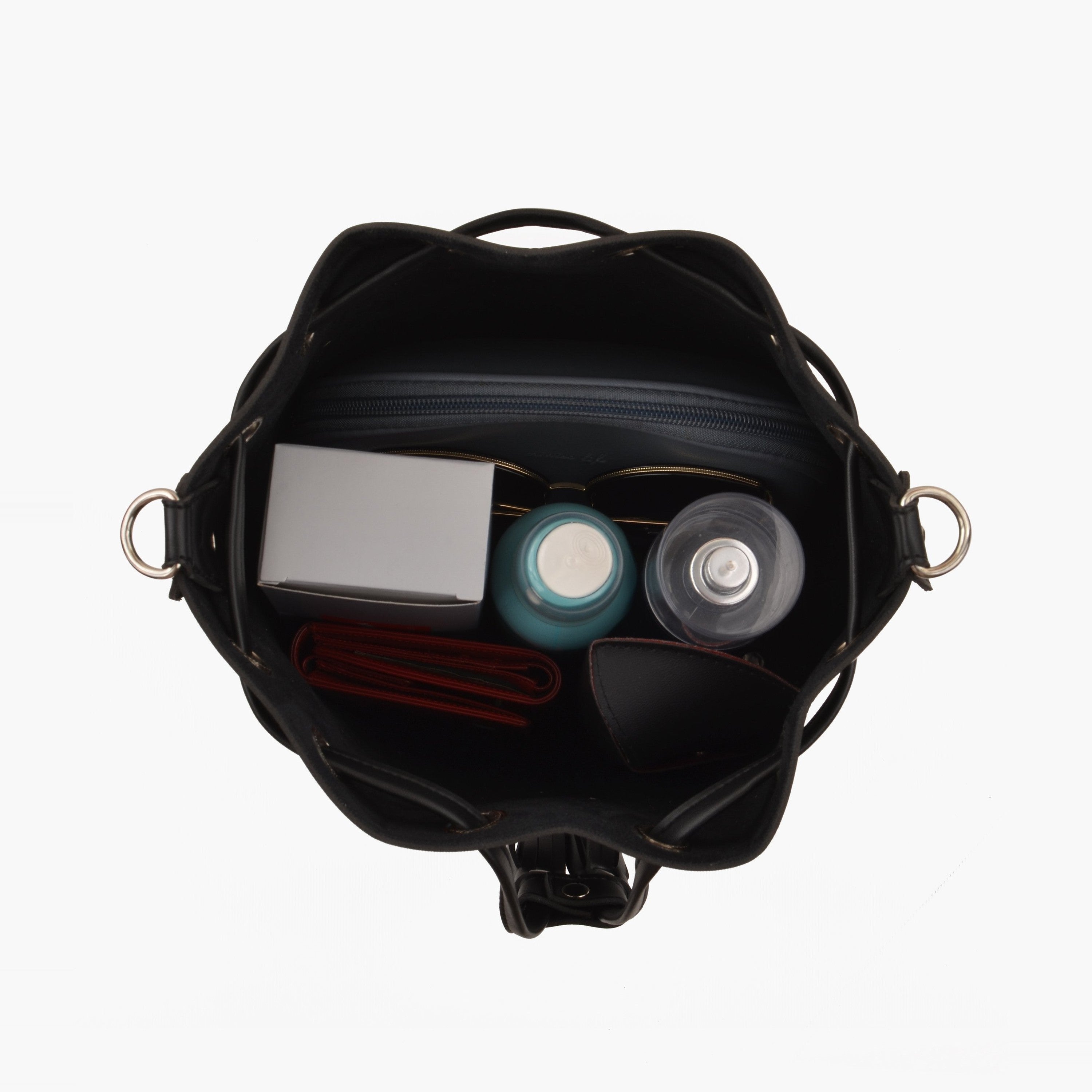 Black bucket bag
