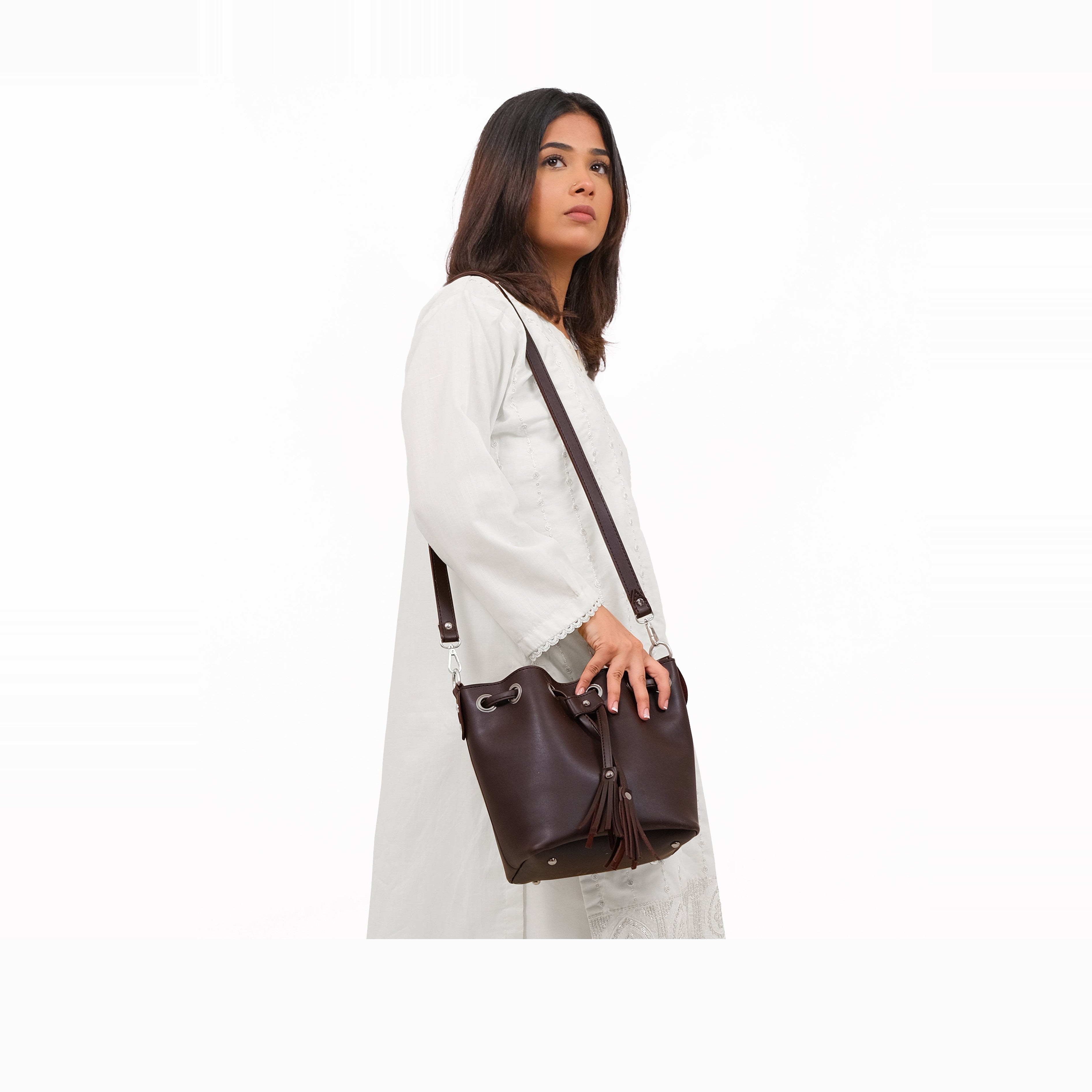 Dark brown bucket bag