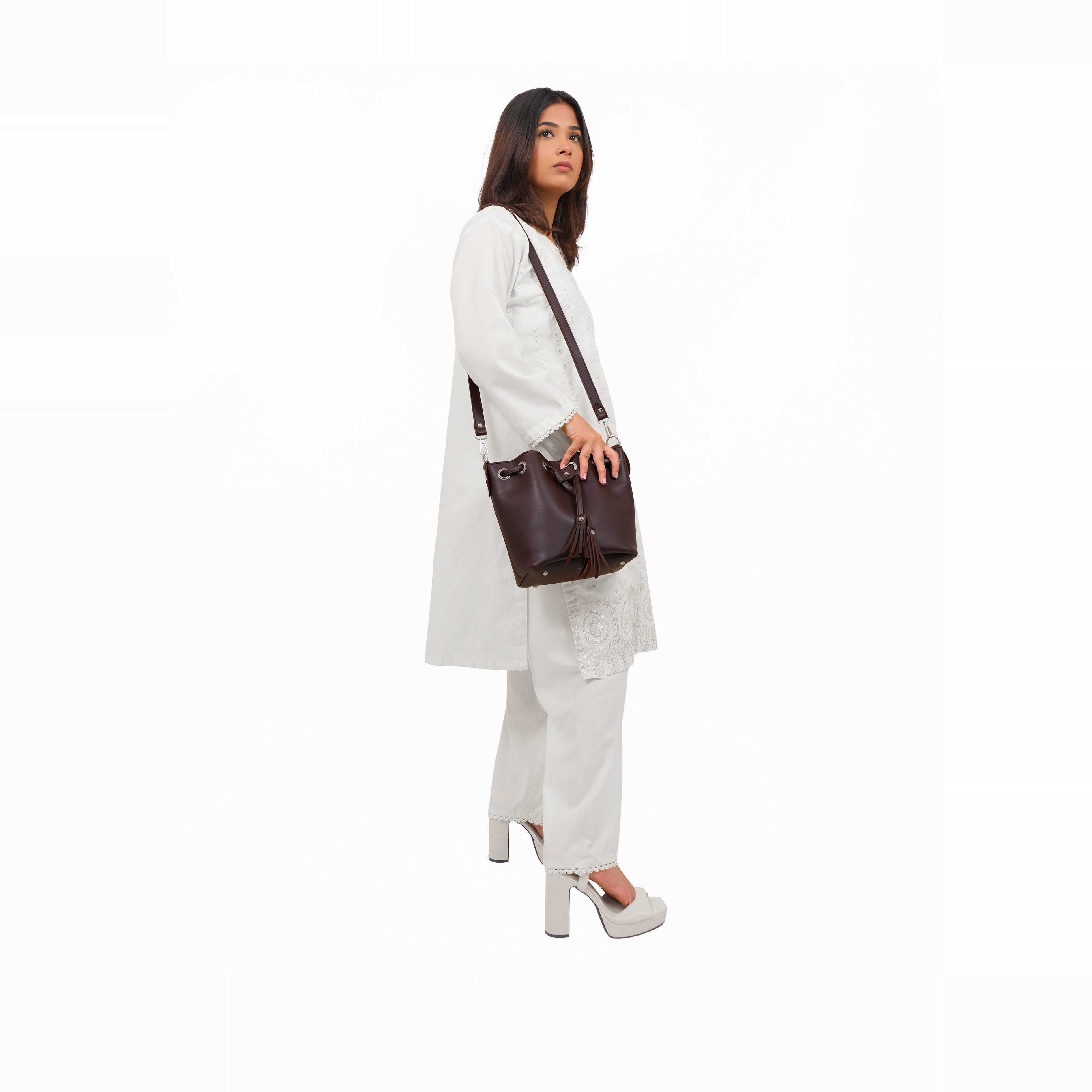 Dark brown bucket bag