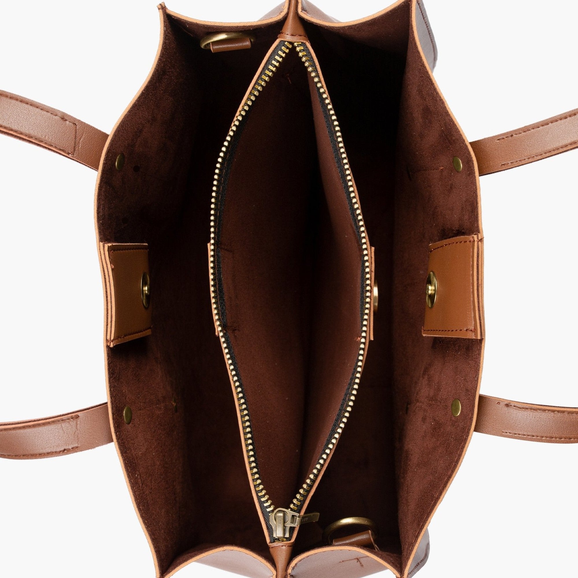 Brown multi compartment satchel bag