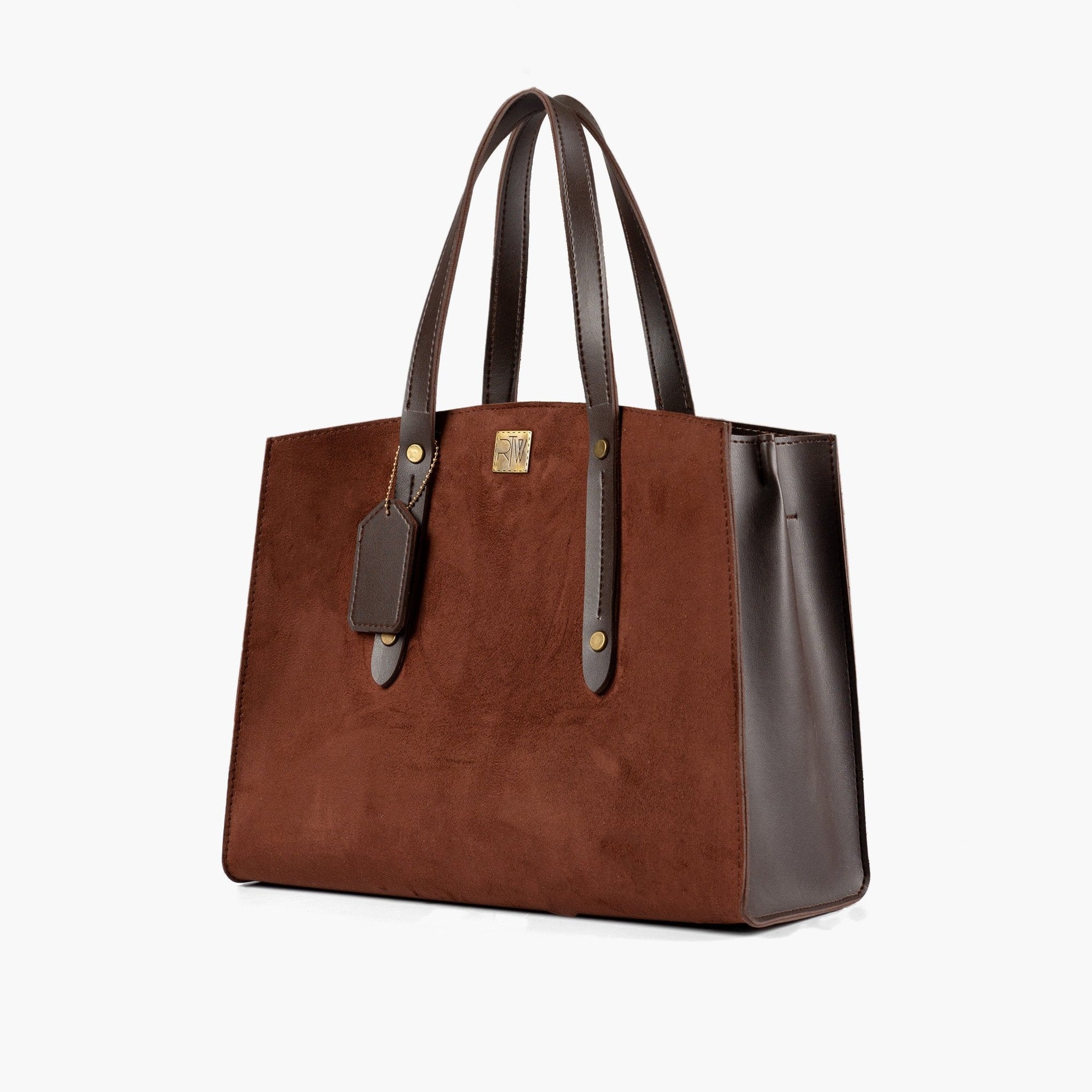 Dark brown suede multi compartment satchel bag