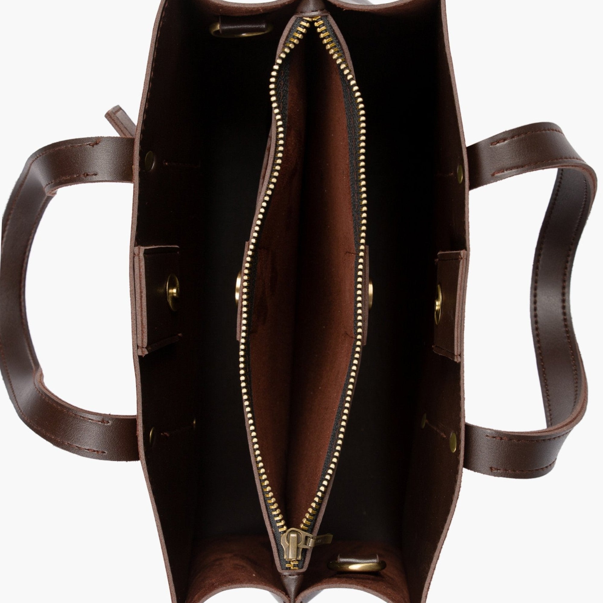 Dark brown suede multi compartment satchel bag