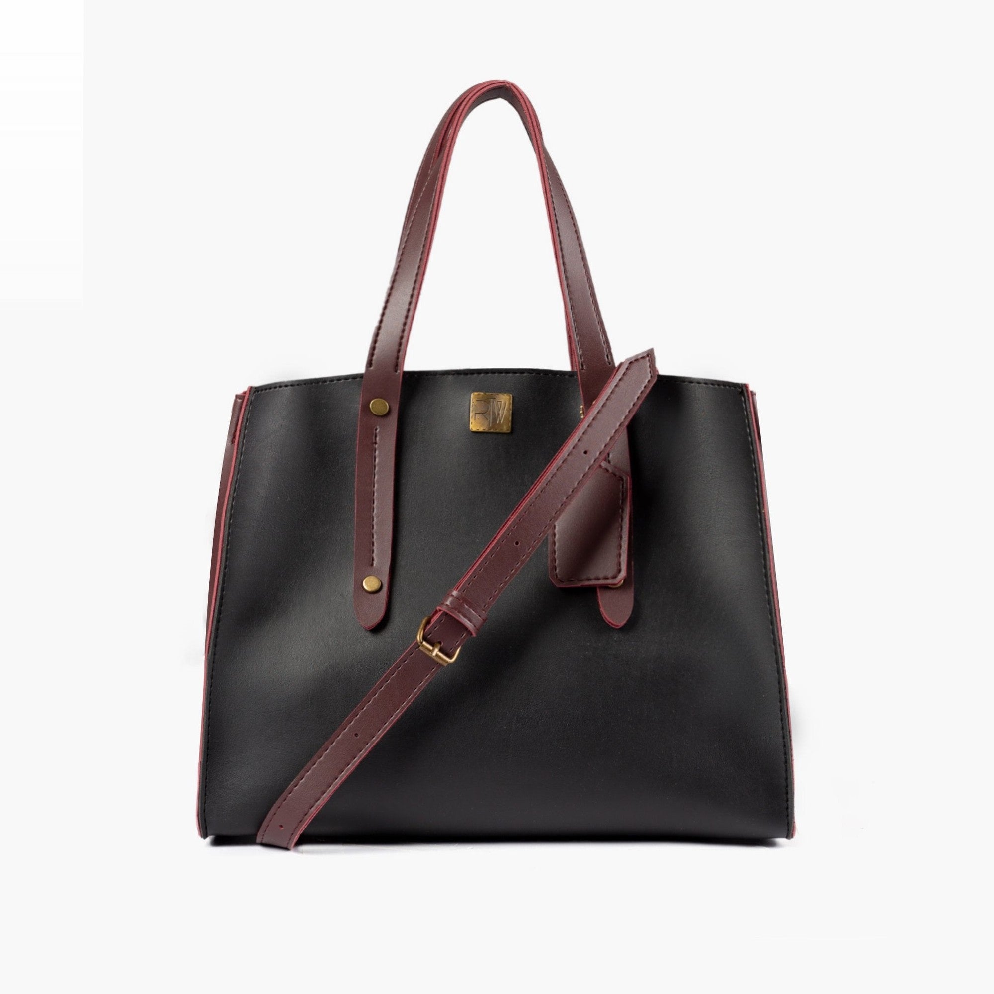 Black with burgundy multi compartment satchel bag