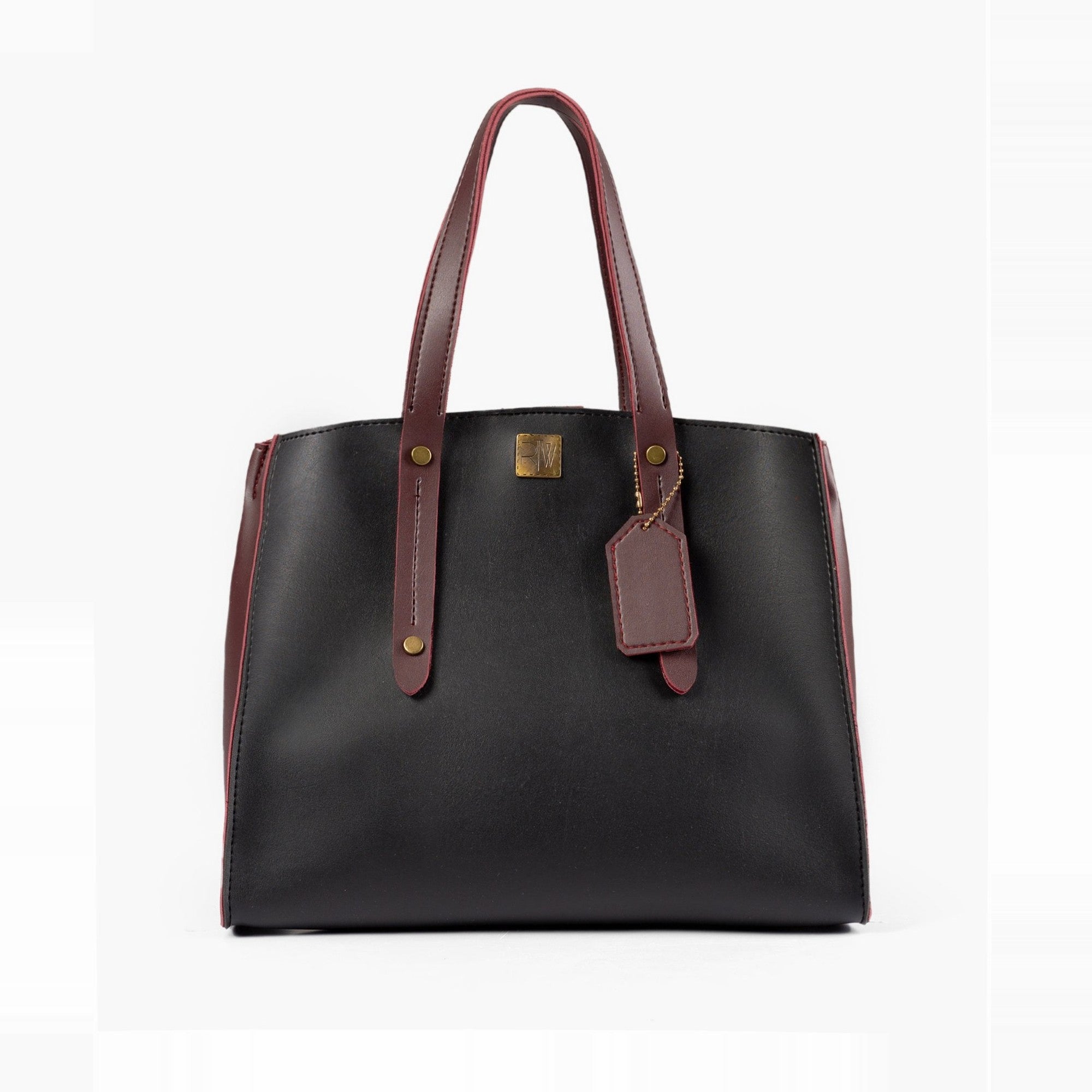 Black with burgundy multi compartment satchel bag
