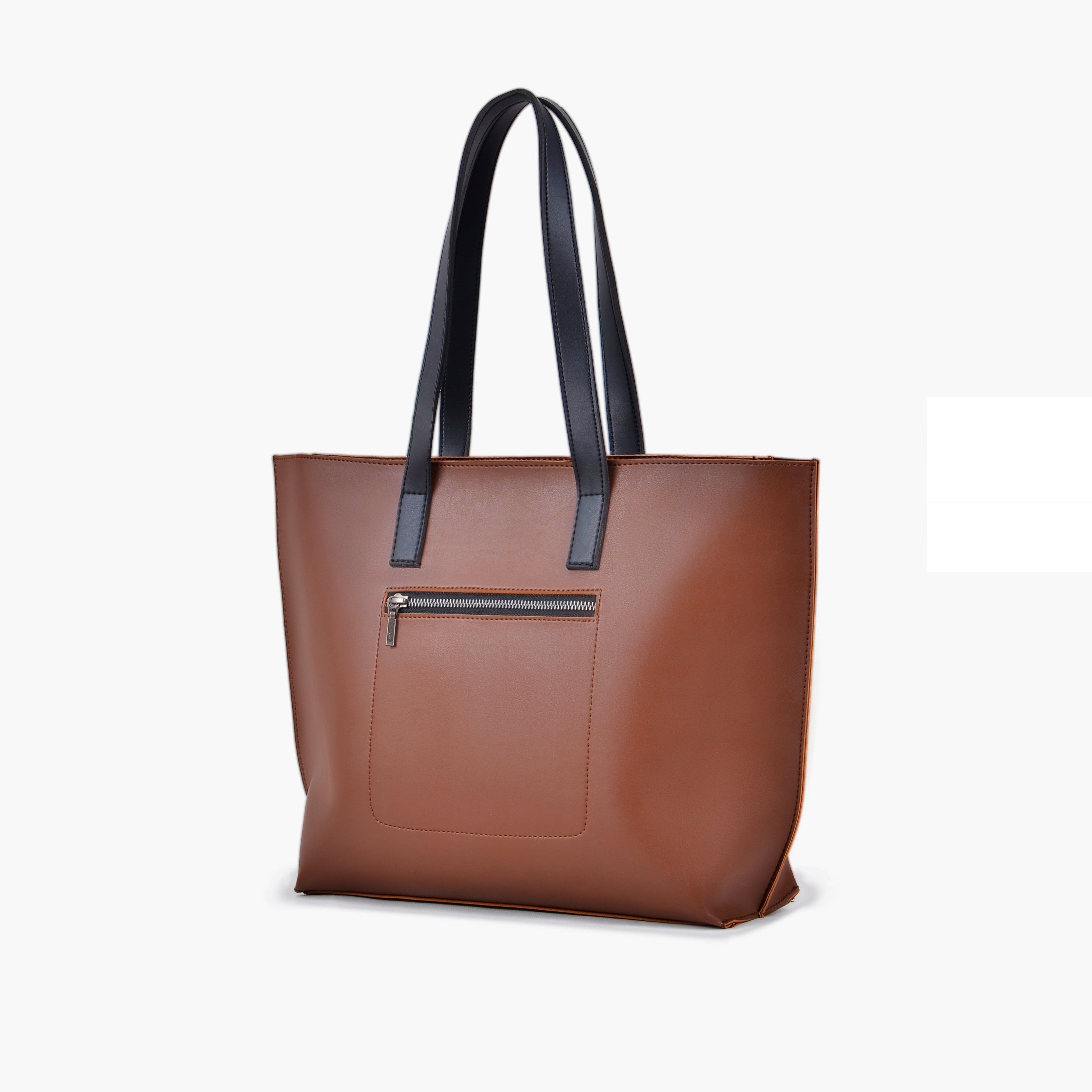 Horse brown with black long handle tote bag