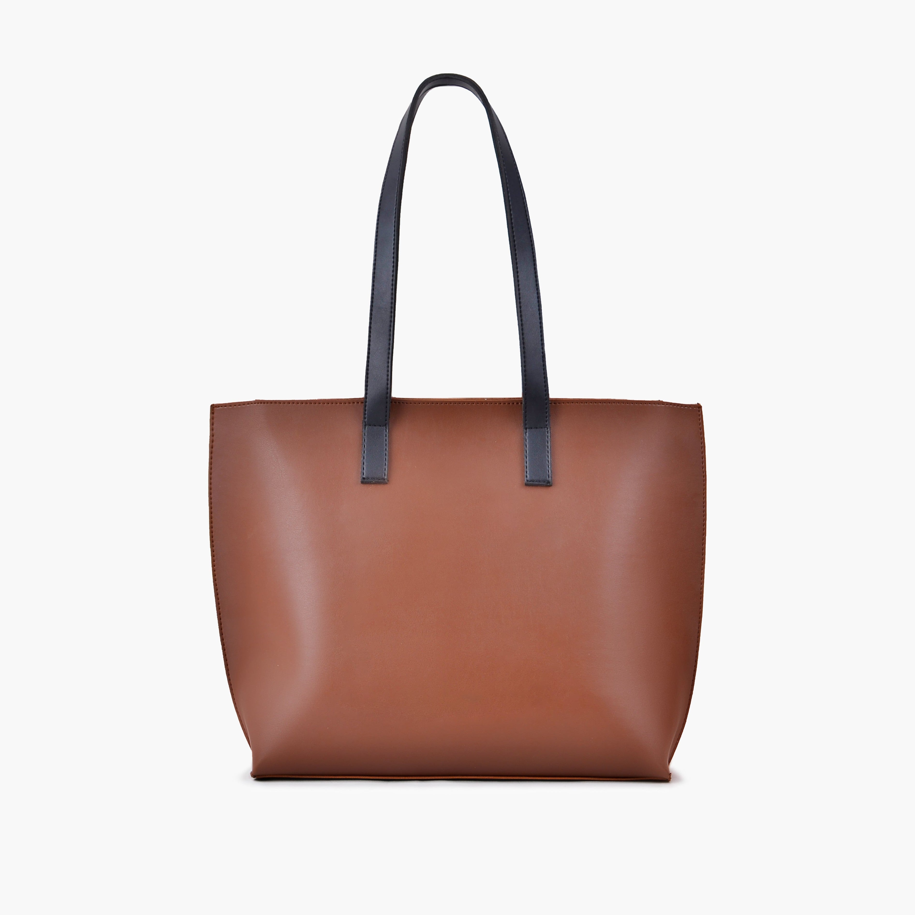 Horse brown with black long handle tote bag