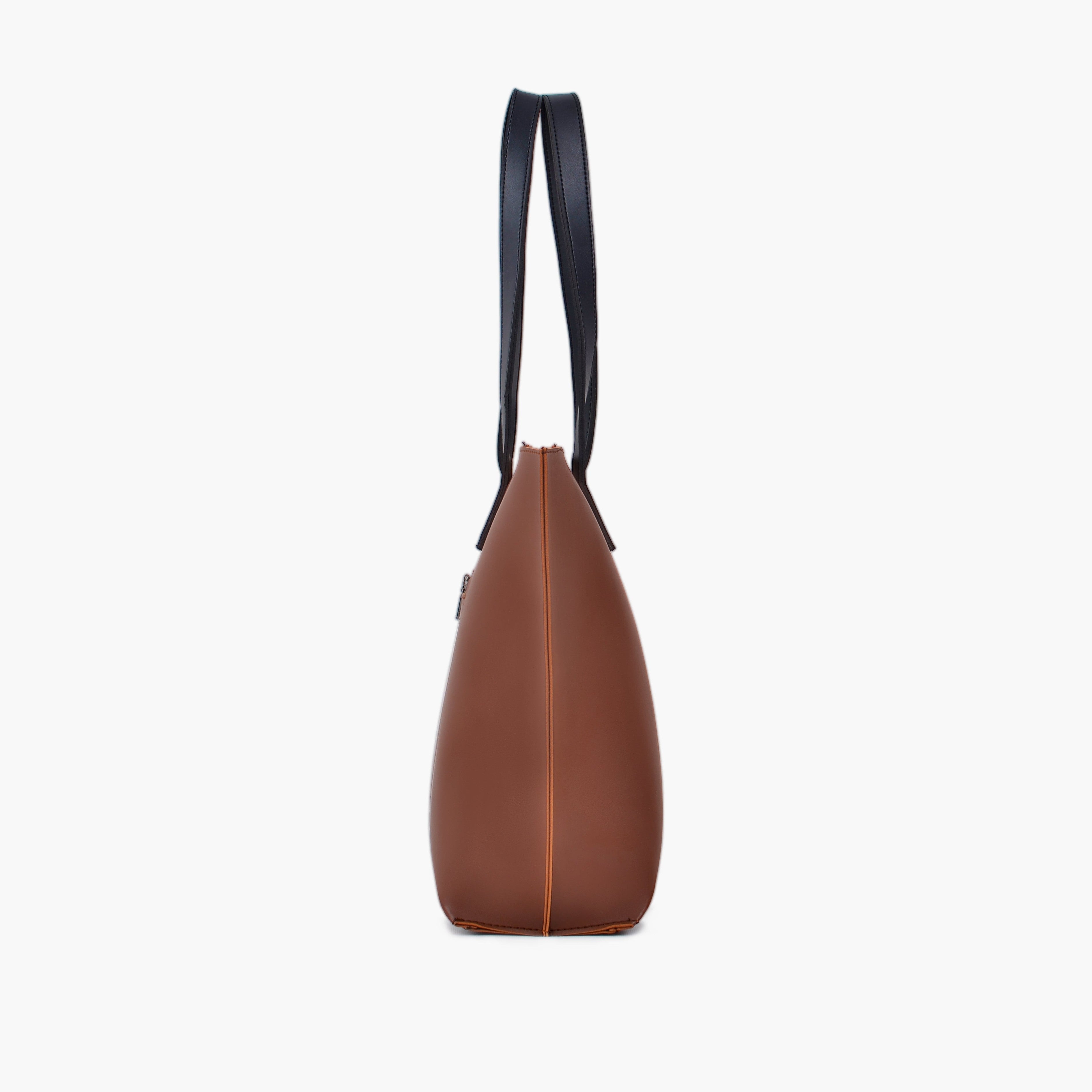 Horse brown with black long handle tote bag