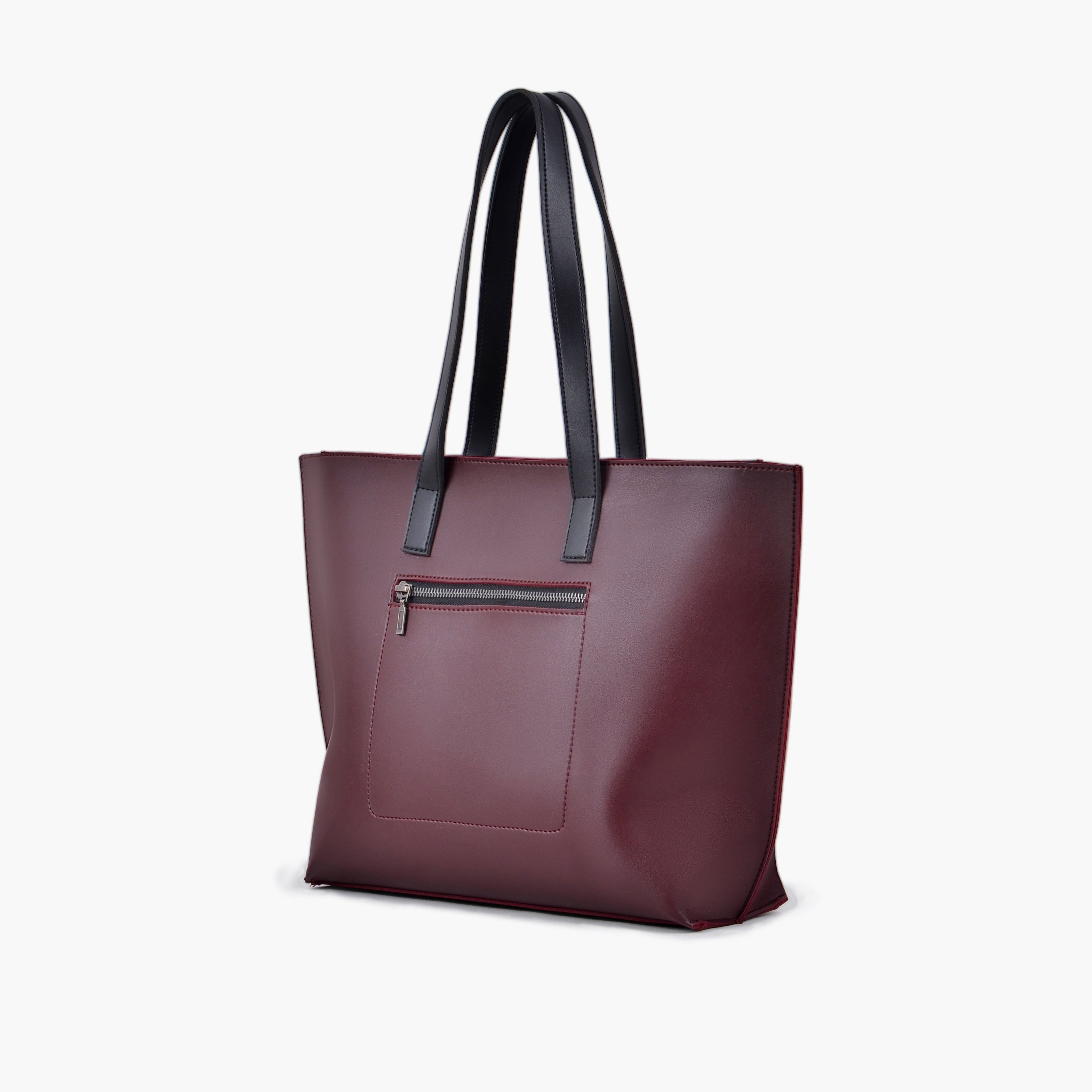 Burgundy long handle tote bag