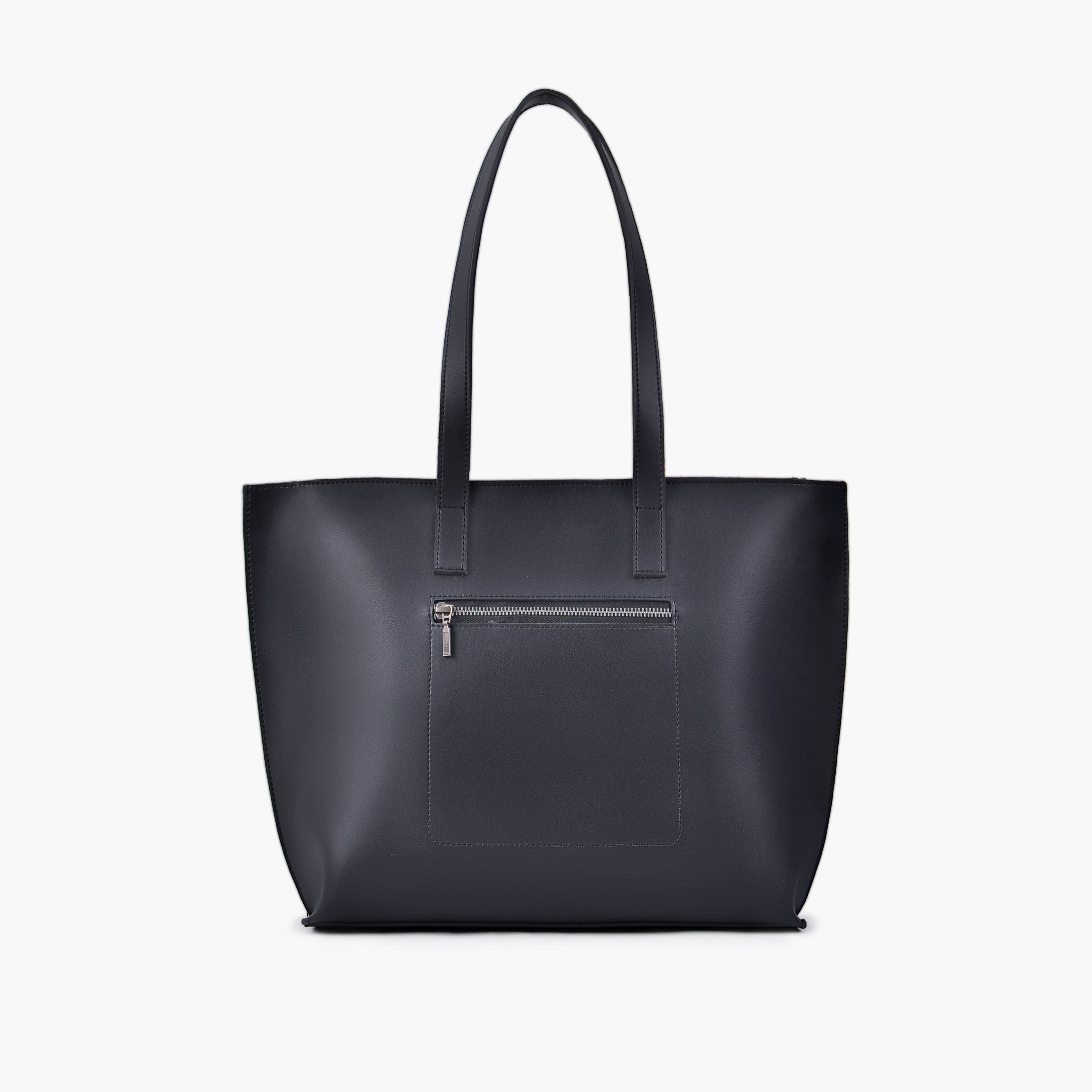 Black long handle tote bag