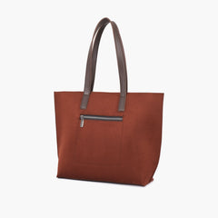 Dark brown suede long handle tote bag