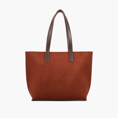 Dark brown suede long handle tote bag