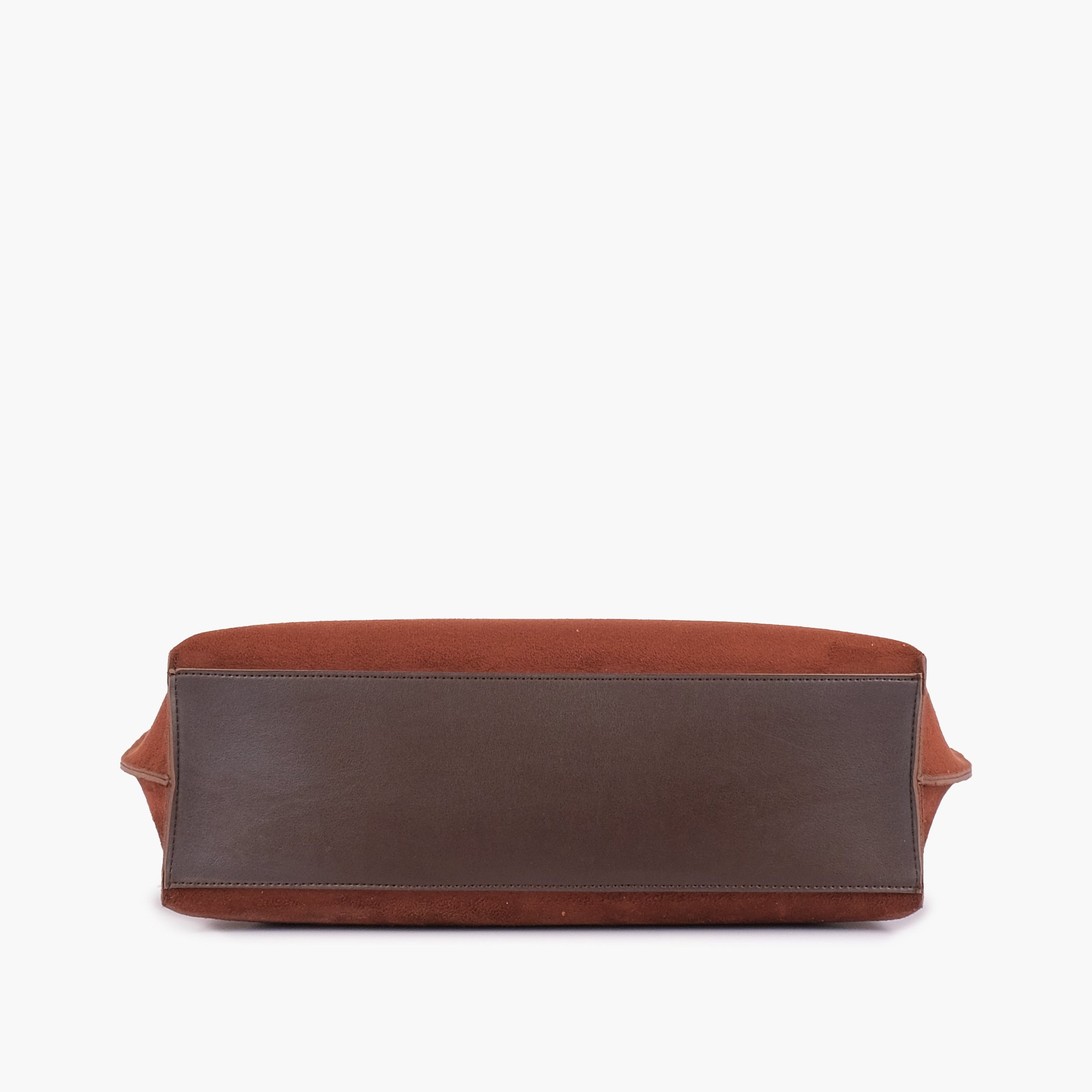 Dark brown suede long handle tote bag