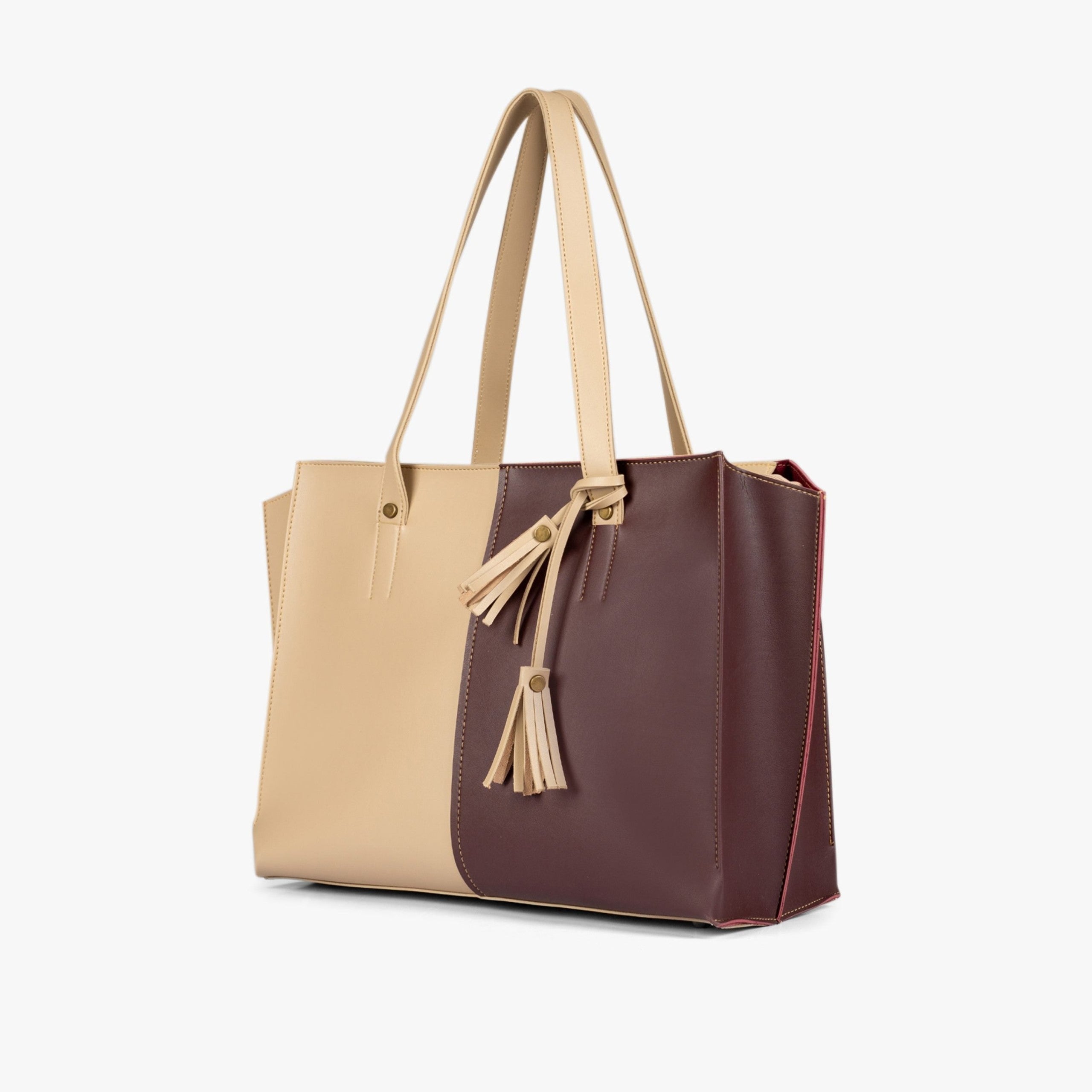 Off-white and burgundy over the shoulder tote bag