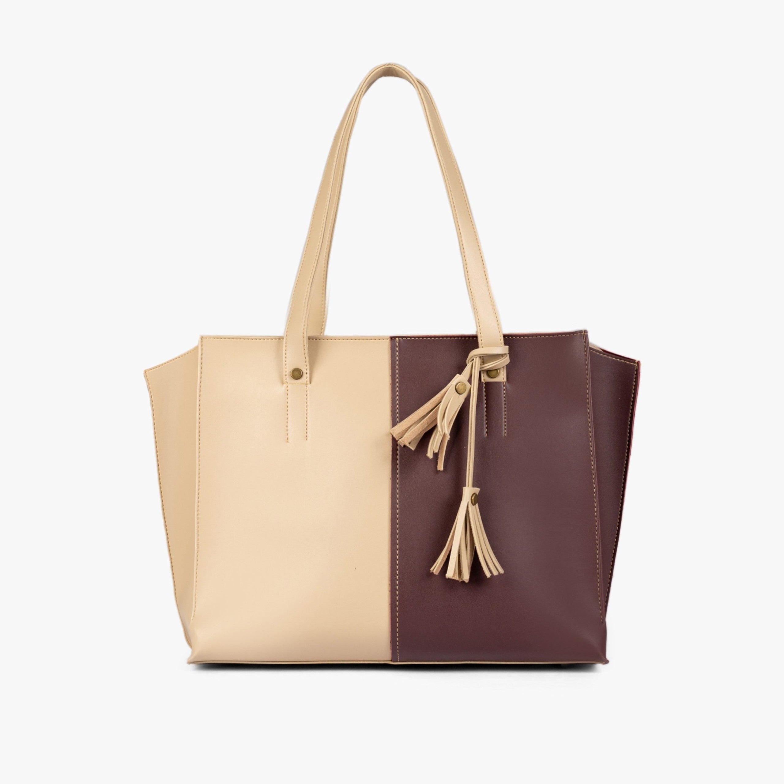 Off-white and burgundy over the shoulder tote bag