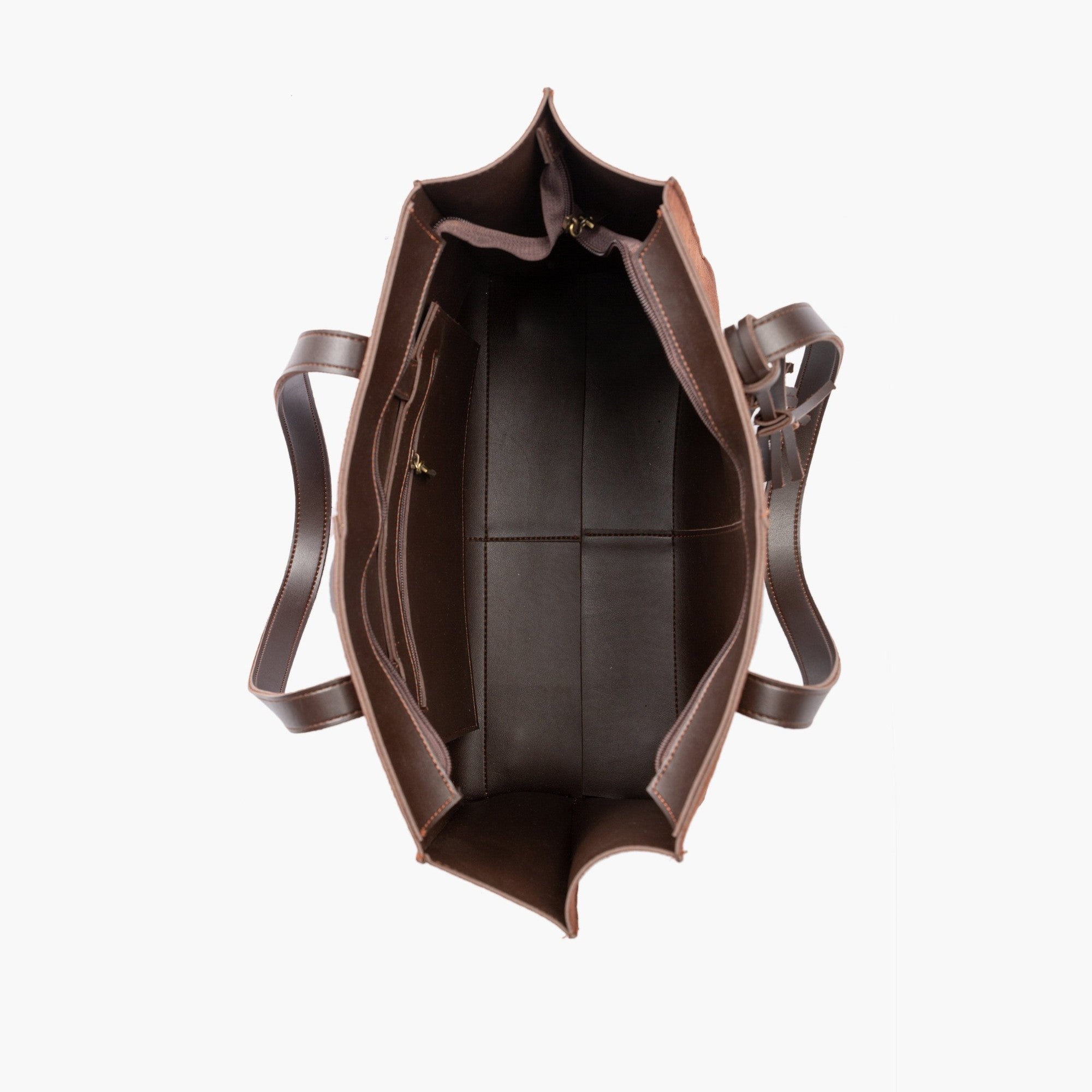 Dark brown suede over the shoulder tote bag