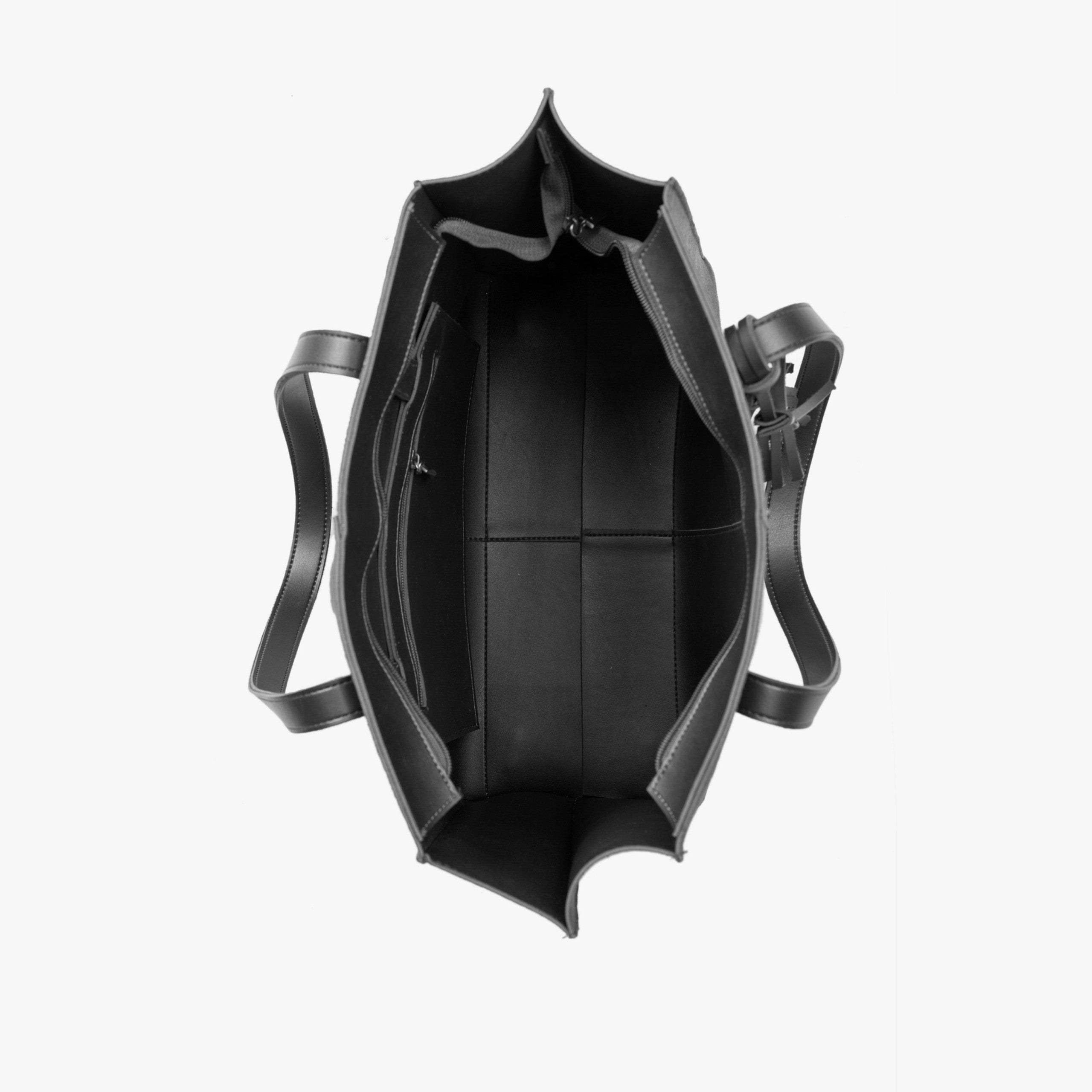 Black suede over the shoulder tote bag