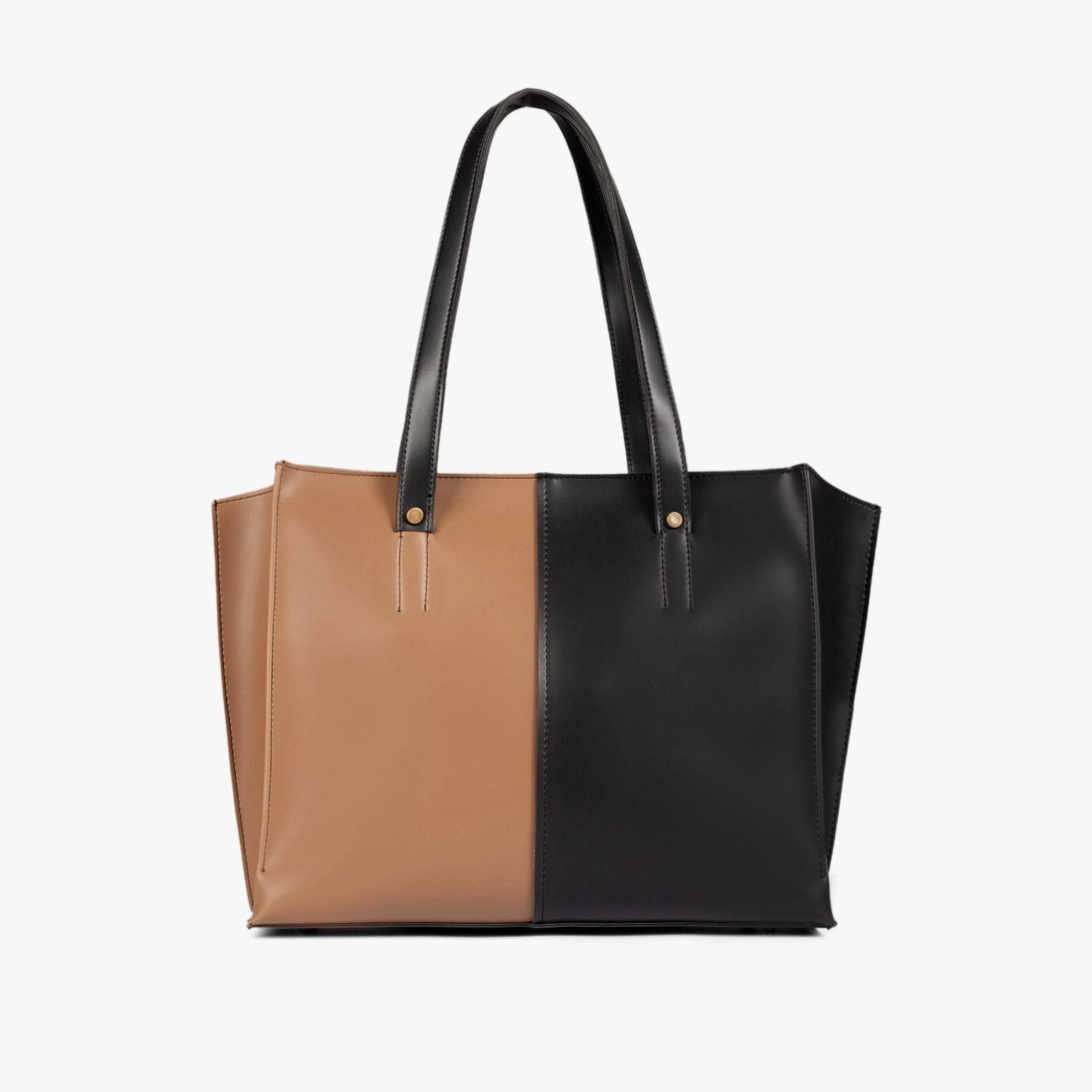 Tan and black over the shoulder tote bag