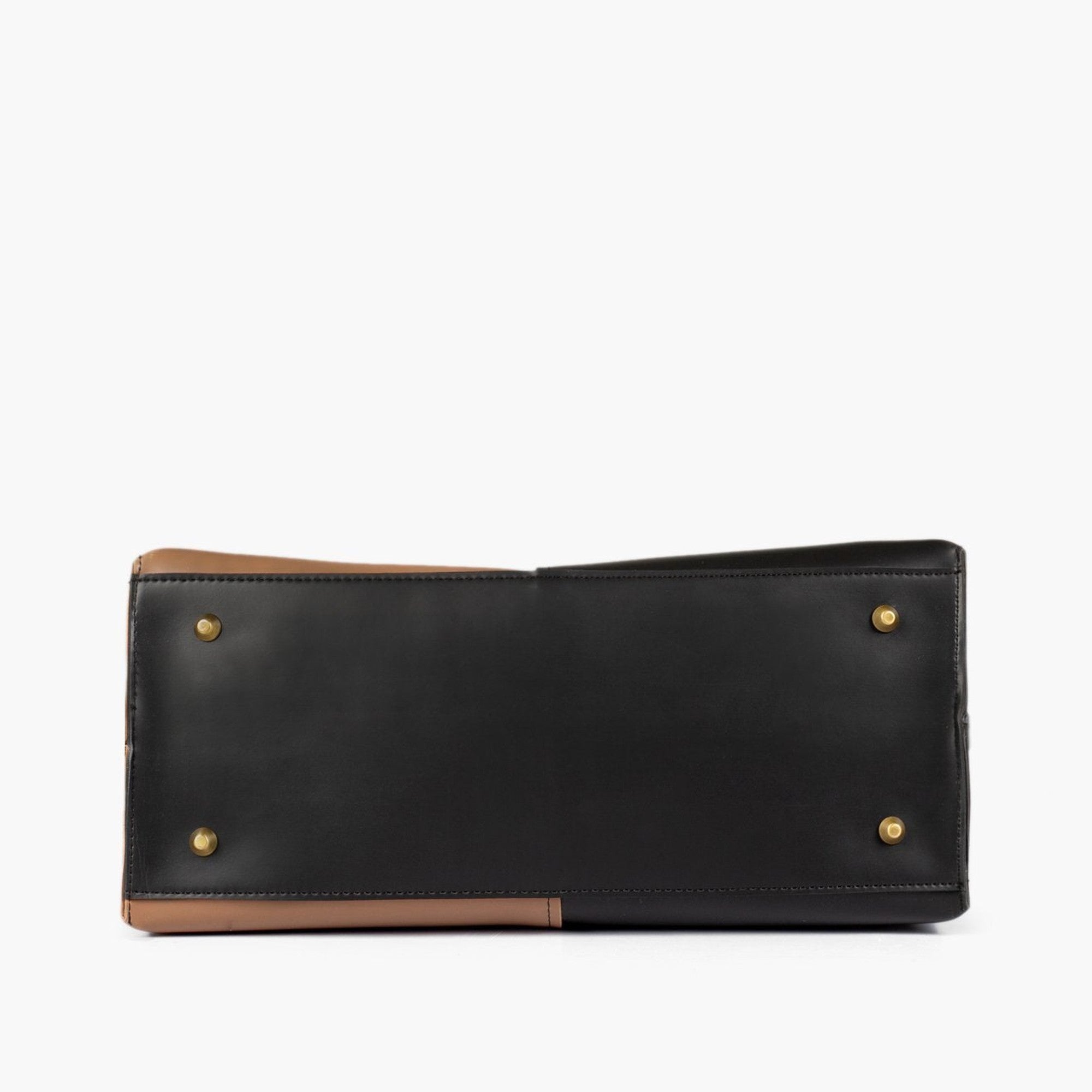 Tan and black over the shoulder tote bag