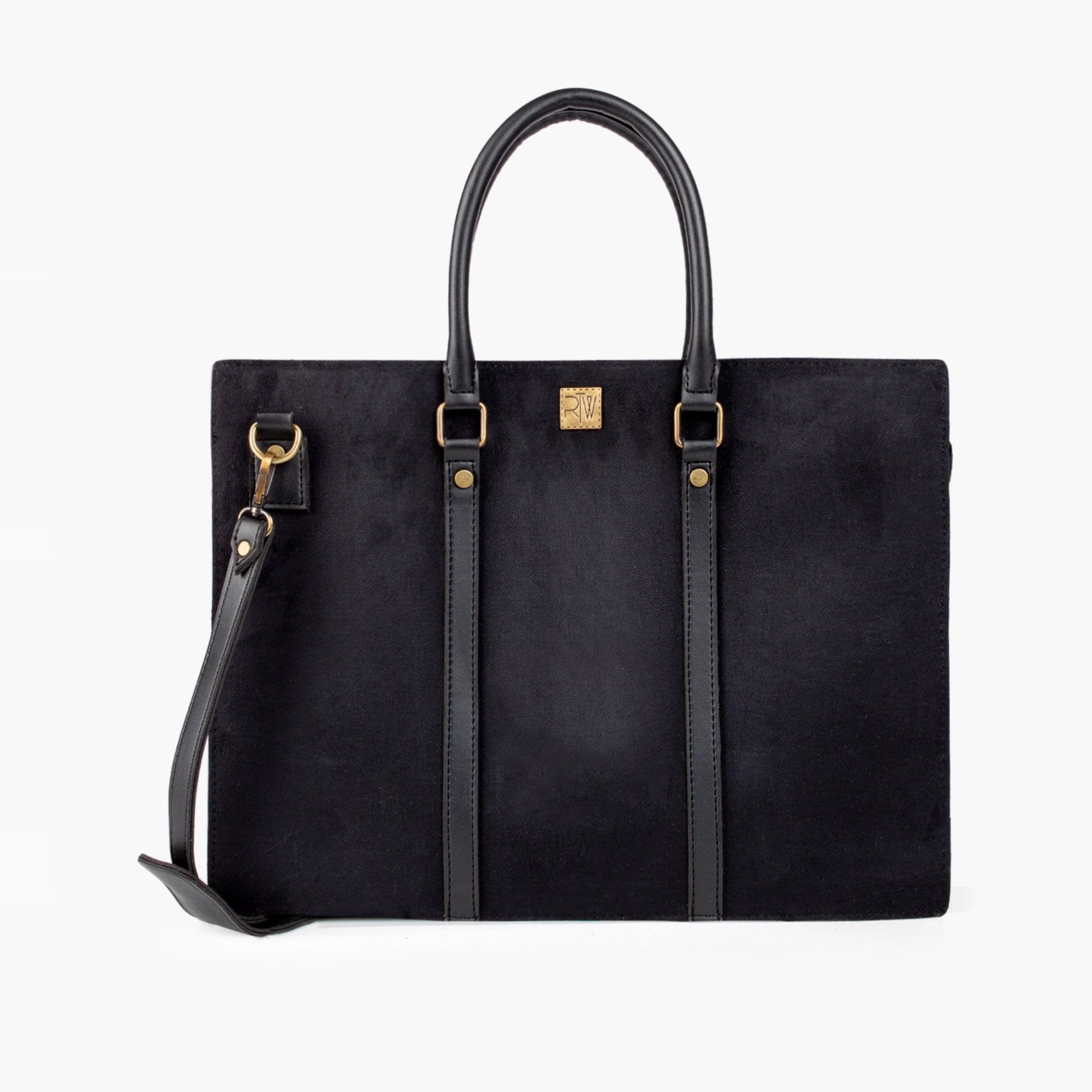 Black suede laptop bag