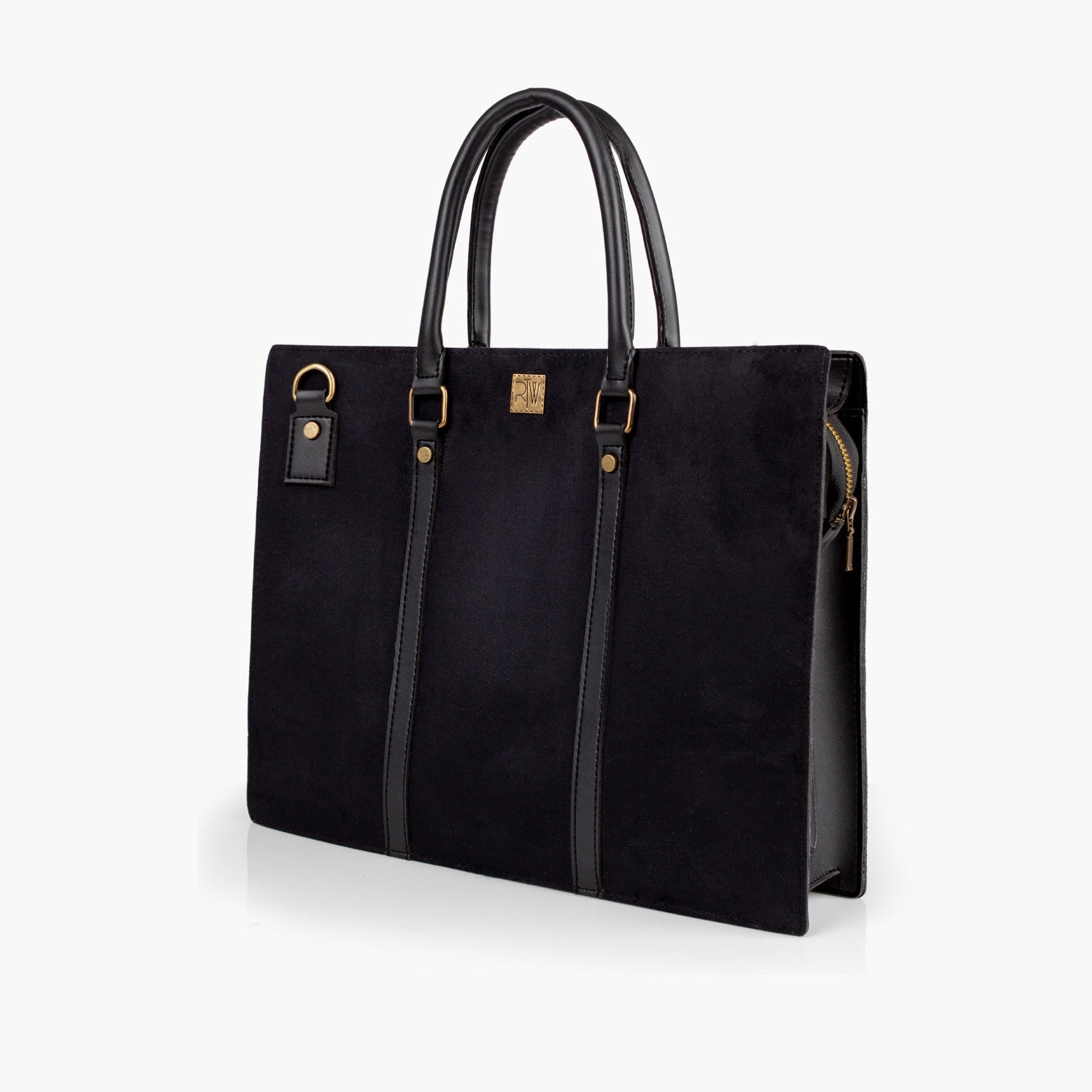 Black suede laptop bag