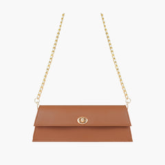 Tan elongated clutch bag