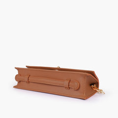 Tan elongated clutch bag