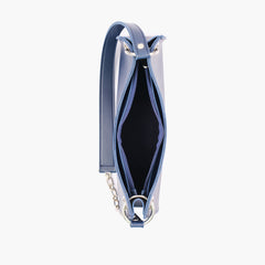 Blue elongated chain handle purse