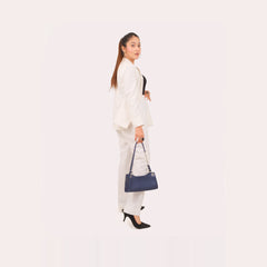 Blue elongated chain handle purse