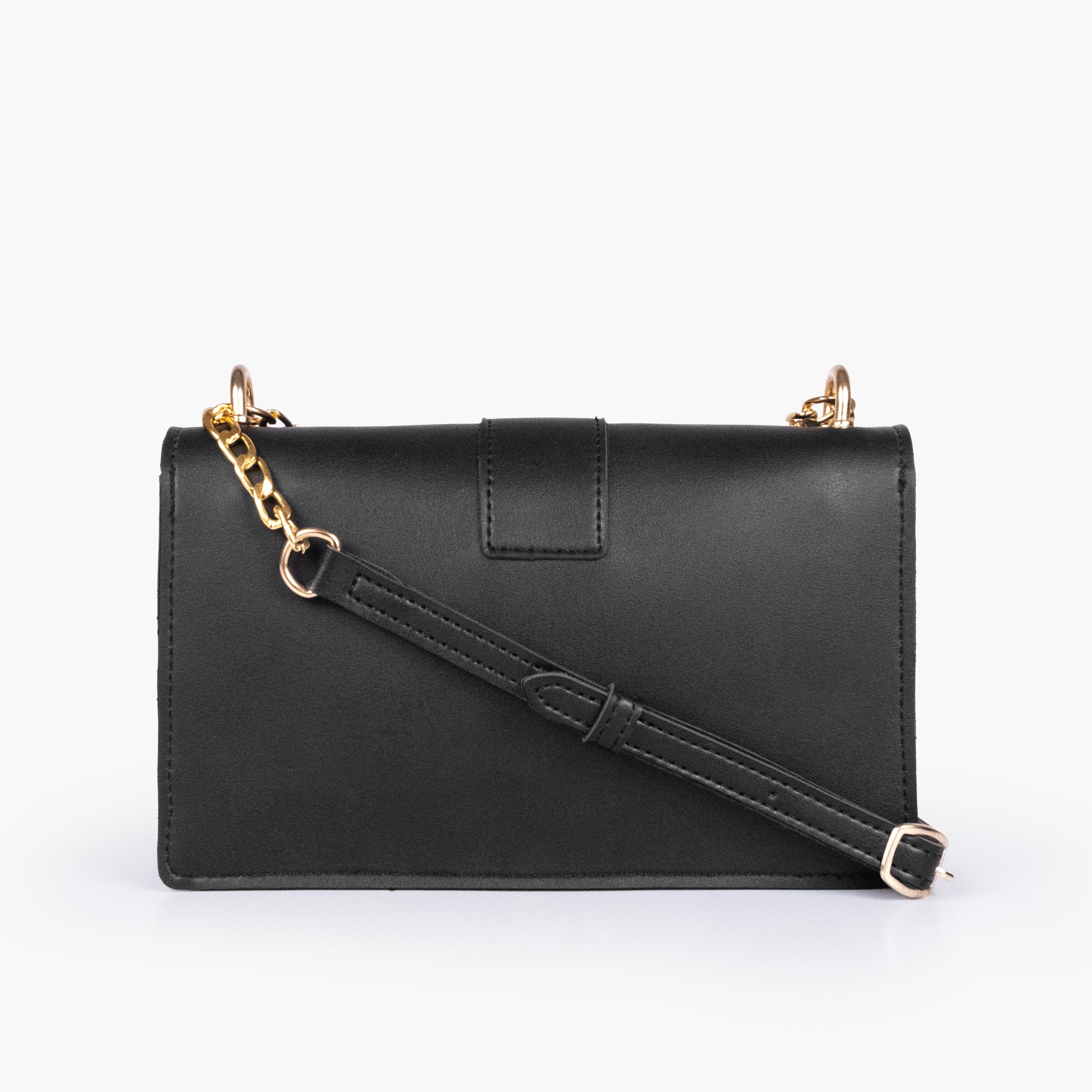 Black east-west shoulder bag with half chain