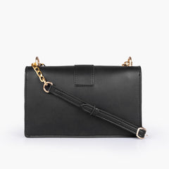 Black east-west shoulder bag with half chain