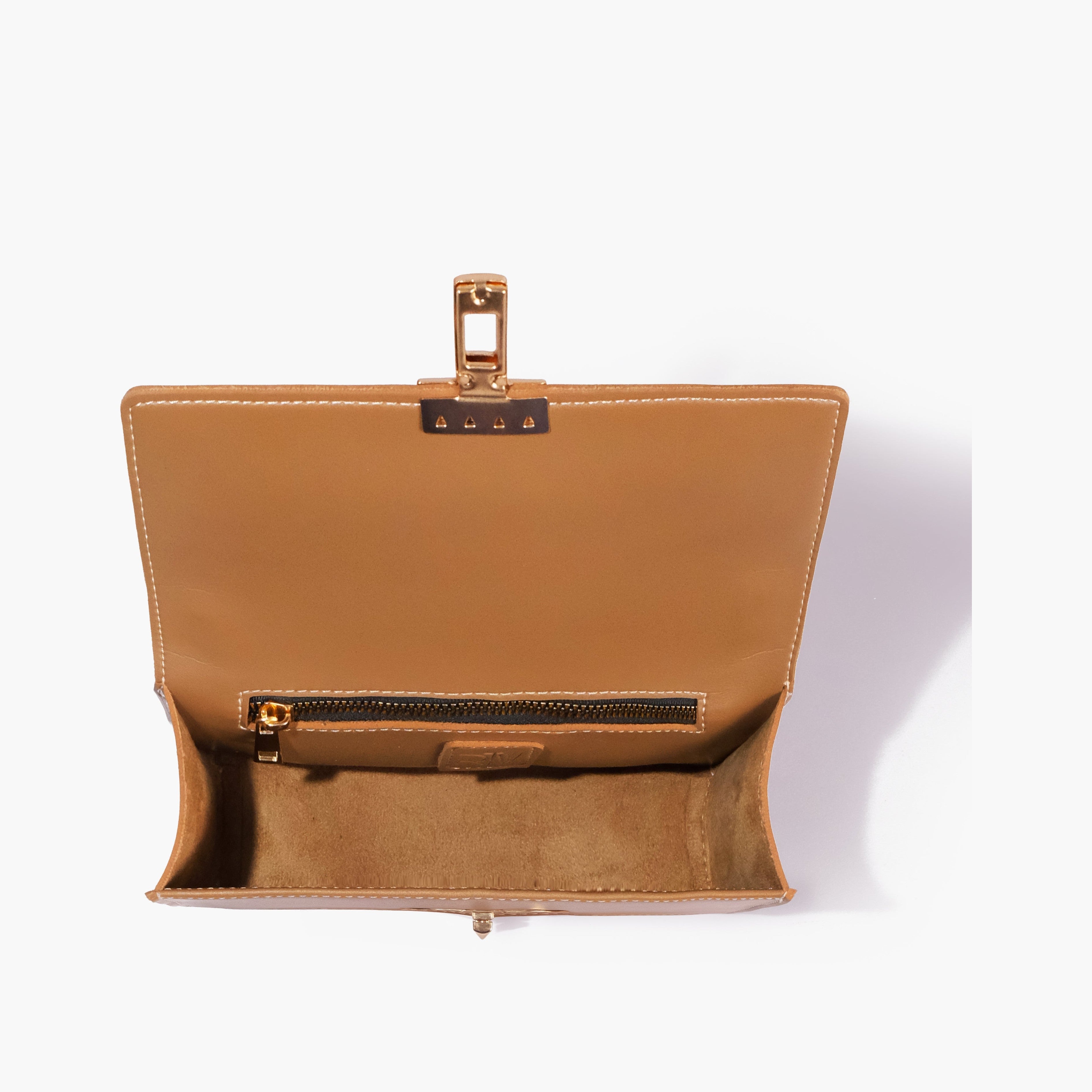 Coffee east-west shoulder bag with half chain
