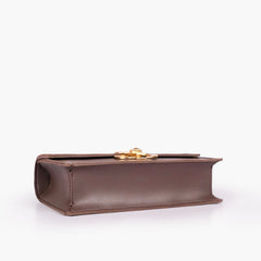 Dark brown east-west shoulder bag with half chain