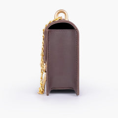 Dark brown east-west shoulder bag with half chain