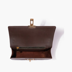 Dark brown east-west shoulder bag with half chain